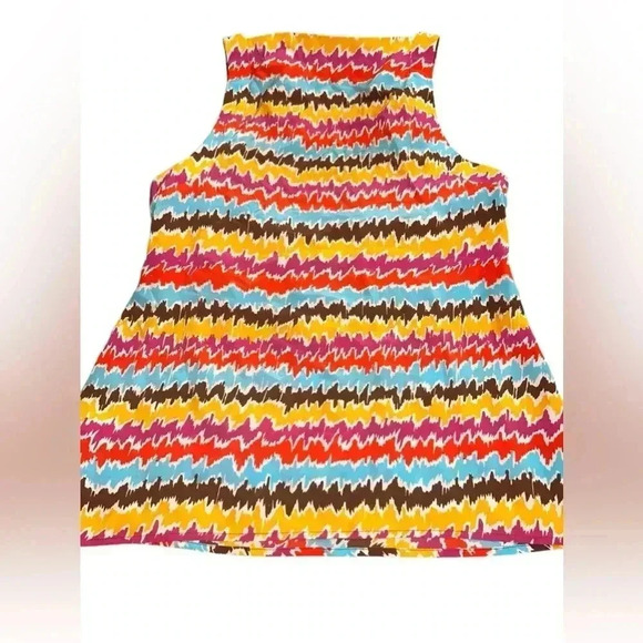Trina Turk 100% Silk Sleeveless Cowl Neck Coastal Multicolor Blouse Size Medium - Picture 3 of 4